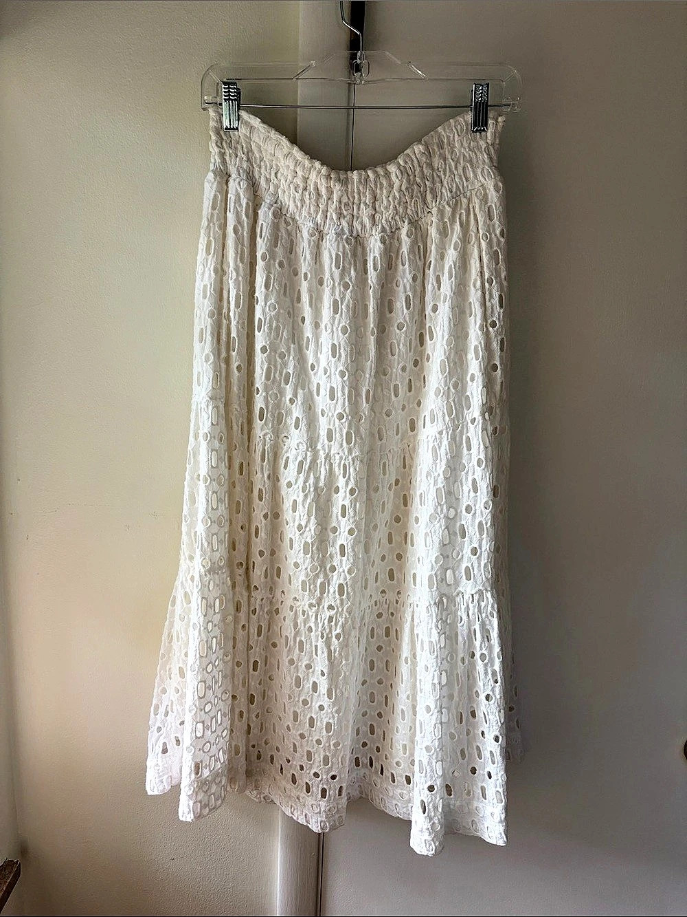 Anthropologie Eyelet Midi Skirt in White